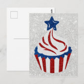 Rode, Witte & Blauwe Cupcake 4 juli Glitter Briefkaart (Voorkant / Achterkant)
