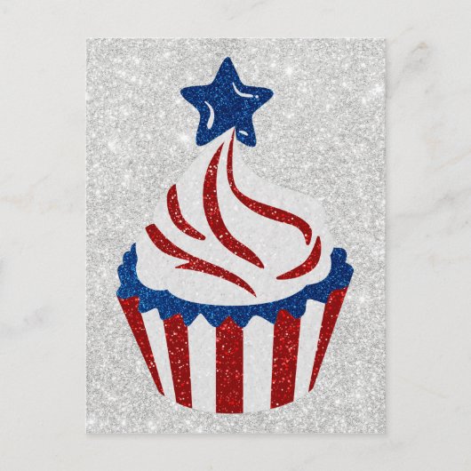 Rode, Witte & Blauwe Cupcake 4 juli Glitter Briefkaart (Voorkant)