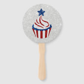 Rode, Witte & Blauwe Cupcake 4 Juli Glitter Handwaaier (Achterkant)