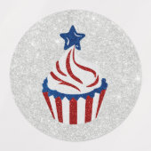 Rode, Witte & Blauwe Cupcake 4 Juli Glitter Labels (Design 1)