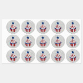 Rode, Witte & Blauwe Cupcake 4 Juli Glitter Labels (Vel)