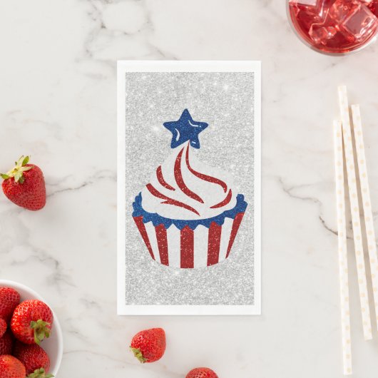 Rode, Witte & Blauwe Cupcake 4 Juli Glitter Servet (Insitu)