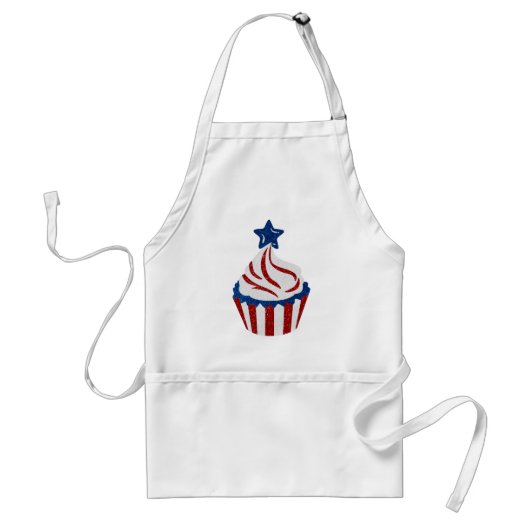 Rode, Witte & Blauwe Cupcake 4 Juli Glitter Standaard Schort (Voorkant)