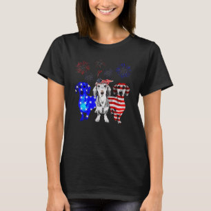 Rode Witte Blauwe Dachshund Usa Vlag Vuurwerk 4 Ju T-shirt