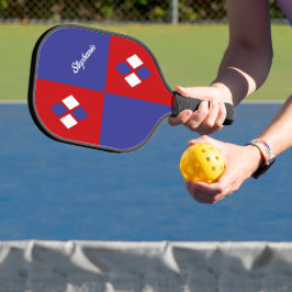 Rode Witte Blauwe Diamanten | Moderne Geometrische Pickleball Paddle
