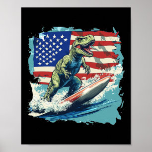Rode Witte Blauwe Dinosaurus die surft voor Patrio Poster