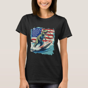 Rode Witte Blauwe Dinosaurus die surft voor Patrio T-shirt