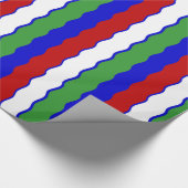 Rode, witte, blauwe en groene kerstgolven inpakken cadeaupapier (Hoek)