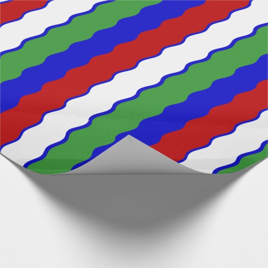 Rode, witte, blauwe en groene kerstgolven inpakken cadeaupapier (Hoek)