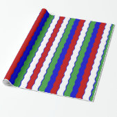 Rode, witte, blauwe en groene kerstgolven inpakken cadeaupapier (Uitgerold)