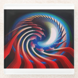 Rode Witte Blauwe Fractal Met Klauwen & Pijlen Glazen Onderzetter