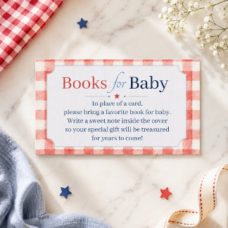 Rode Witte Blauwe Gingham Boeken voor Baby Shower Informatiekaartje