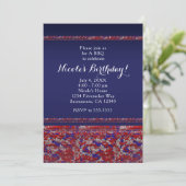 Rode Witte & Blauwe Glitter Pailletten Feest Uitno Kaart (Staand voorkant)