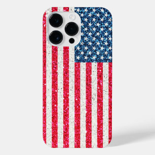 Rode Witte Blauwe Glitter Patriottische Amerikaans iPhone 14 Pro Max Hoesje