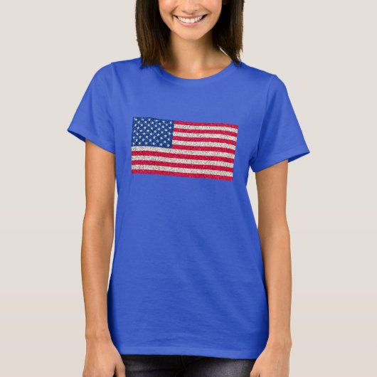 Rode Witte Blauwe Glitter Patriottische Amerikaans T-shirt (Voorkant)