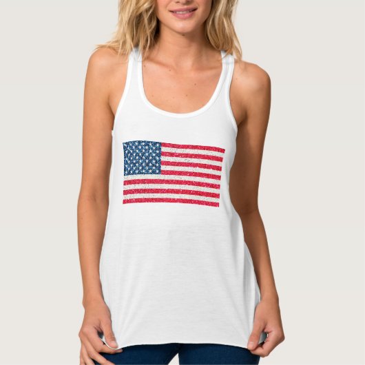Rode Witte Blauwe Glitter Patriottische Amerikaans Tanktop (Voorkant)