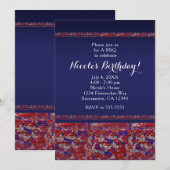 Rode Witte & Blauwe Glitters Sequins Feest Uitnodi Kaart (Voorkant / Achterkant)