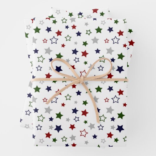 Rode witte blauwe grijze sterren inpakpapier vel (In situ)