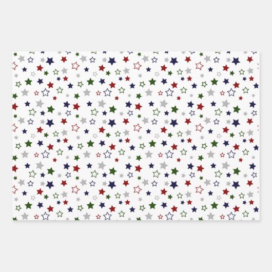 Rode witte blauwe groene cirkels sterren inpakpapier vel (Voorkant 2)