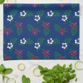 Rode, Witte & Blauwe Hibiscus Keukenhanddoek (Gevouwen)