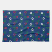 Rode, Witte & Blauwe Hibiscus Keukenhanddoek (Horizontaal)