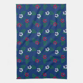 Rode, Witte & Blauwe Hibiscus Keukenhanddoek (Verticaal)