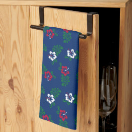 Rode, Witte & Blauwe Hibiscus Keukenhanddoek
