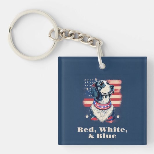 Rode, Witte, & Blauwe Hond Sleutelhanger (voorkant)