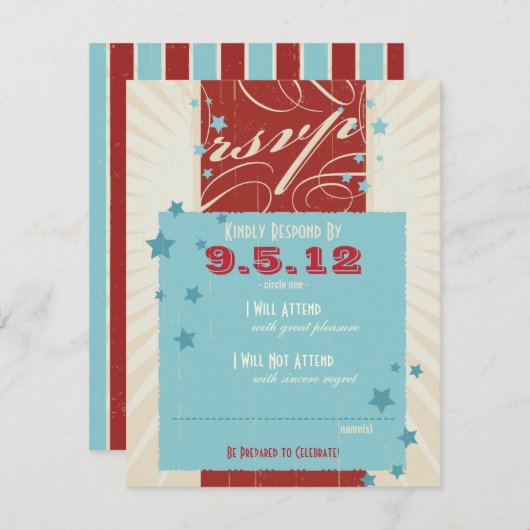 Rode, Witte & Blauwe Huwelijksreactie Rustieke Pos Kaart (Voorkant / Achterkant)