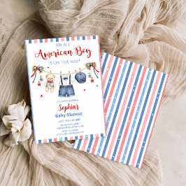 Rode Witte & Blauwe Jongens Baby Shower Uitnodigin Kaart