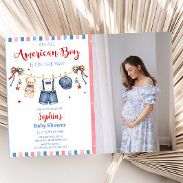 Rode Witte & Blauwe Jongens Baby Shower Uitnodigin Kaart