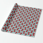 Rode Witte Blauwe Kerstmutsen Handschoenen Cadeaupapier (Uitgerold)