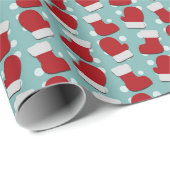 Rode Witte Blauwe Kerstmutsen Handschoenen Cadeaupapier (Rol Hoek)
