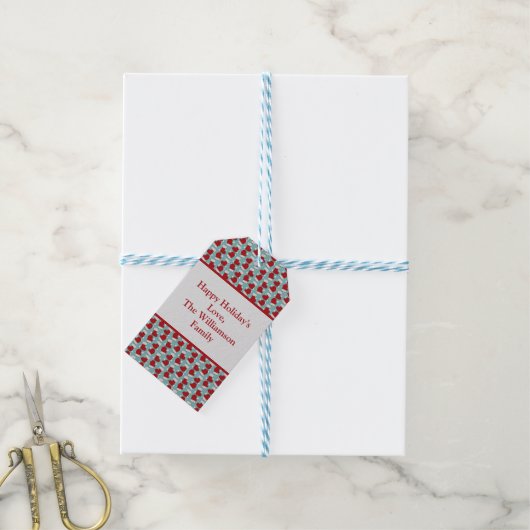 Rode Witte Blauwe Kerstmutsen Prettig Kerstfeest Cadeaulabel (Met Touw)
