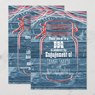 Rode Witte & Blauwe Mason Jar Landelijke Uitnodigi Kaart