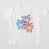 Rode witte blauwe Patriottische vuurwerkingen juli T-shirt (Laagn)