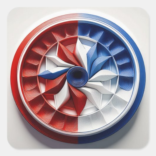 Rode Witte & Blauwe Pinwheel Fractal Vierkante Sticker (Voorkant)