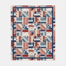 Rode, Witte & Blauwe Quilt-Uitzicht Vliesdeken Fleece Deken