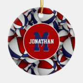 rode witte blauwe sport gepersonaliseerd basketbal keramisch ornament (Voorkant)