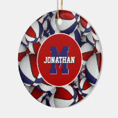 rode witte blauwe sport gepersonaliseerd basketbal keramisch ornament (Links)