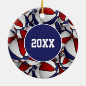 rode witte blauwe sport gepersonaliseerd basketbal keramisch ornament (Achterkant)