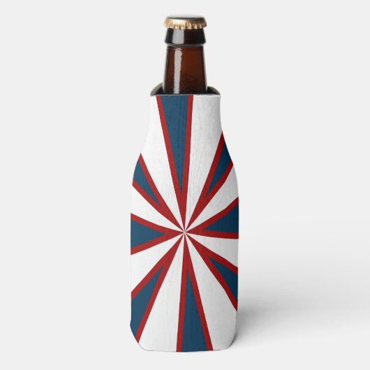 Rode, Witte & Blauwe Starburst Koeler (Fles Voorkant)