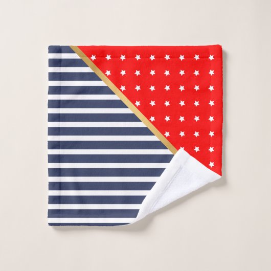 RODE WITTE BLAUWE STARS EN STRIPEN BATHROOM TOWEL  BAD HANDDOEK (Wasdoekje)