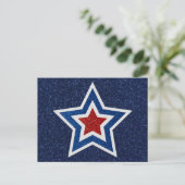 Rode, Witte & Blauwe Ster 4 Juli Glitter Briefkaart (Staand voorkant)