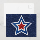 Rode, Witte & Blauwe Ster 4 Juli Glitter Briefkaart (Voorkant / Achterkant)