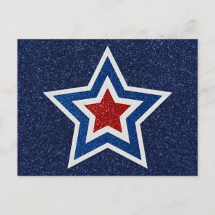 Rode, Witte & Blauwe Ster 4 Juli Glitter Briefkaart
