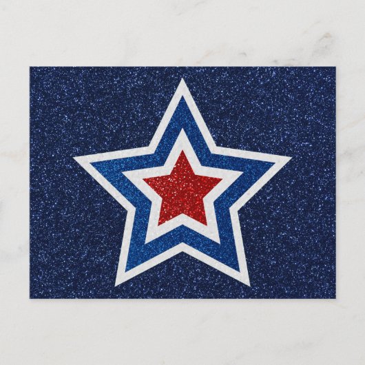 Rode, Witte & Blauwe Ster 4 Juli Glitter Briefkaart (Voorkant)