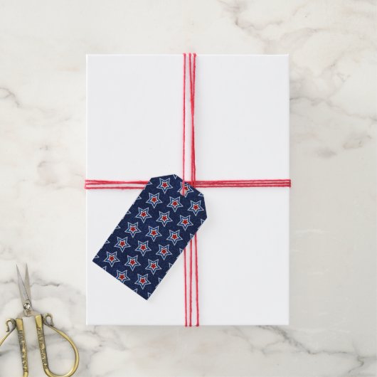 Rode, Witte, Blauwe Ster 4 Juli Glitter Cadeaulabel (Met Touw)