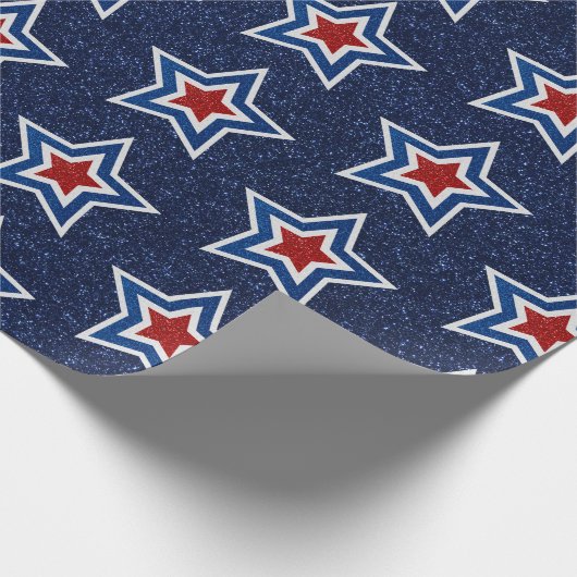 Rode, Witte, Blauwe Ster 4 Juli Glitter Cadeaupapier (Hoek)