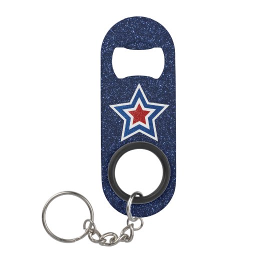 Rode, Witte, Blauwe Ster 4 Juli Glitter Mini Flessenopener (Voorkant)